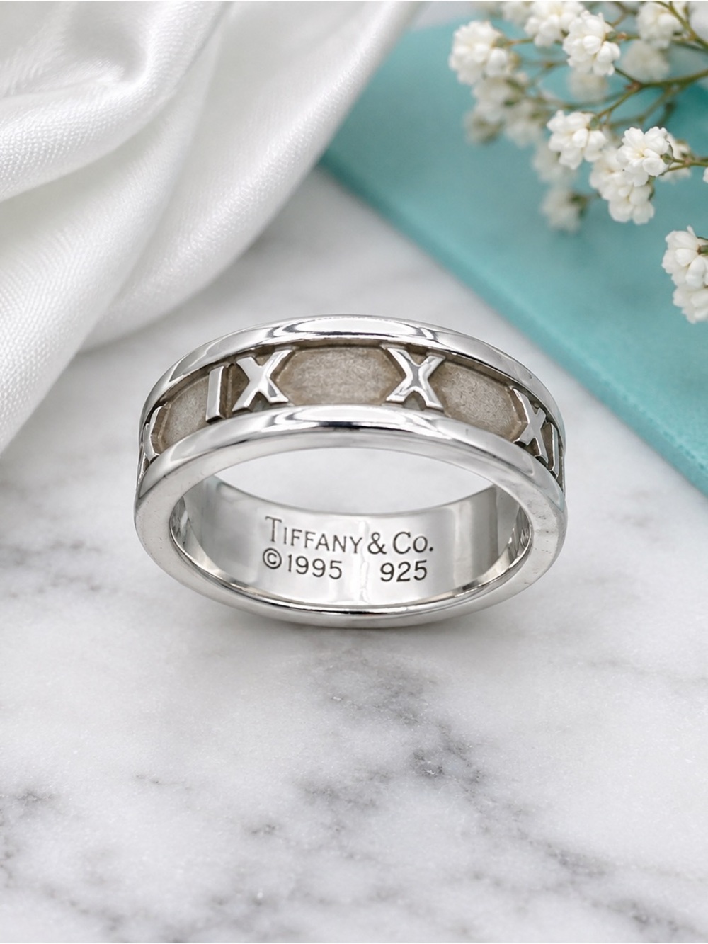 Tiffany & Co. Atlas Roman Numeral Sterling Silver 925 Band Ring 1995